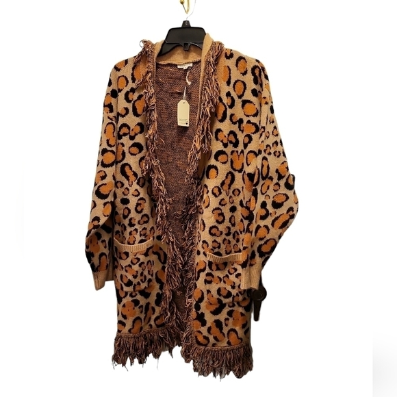 NWT Jodifl Med Cheetah print cardigan long oversized fringe - Picture 1 of 16